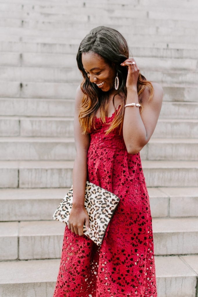 astr the label lace midi dress red